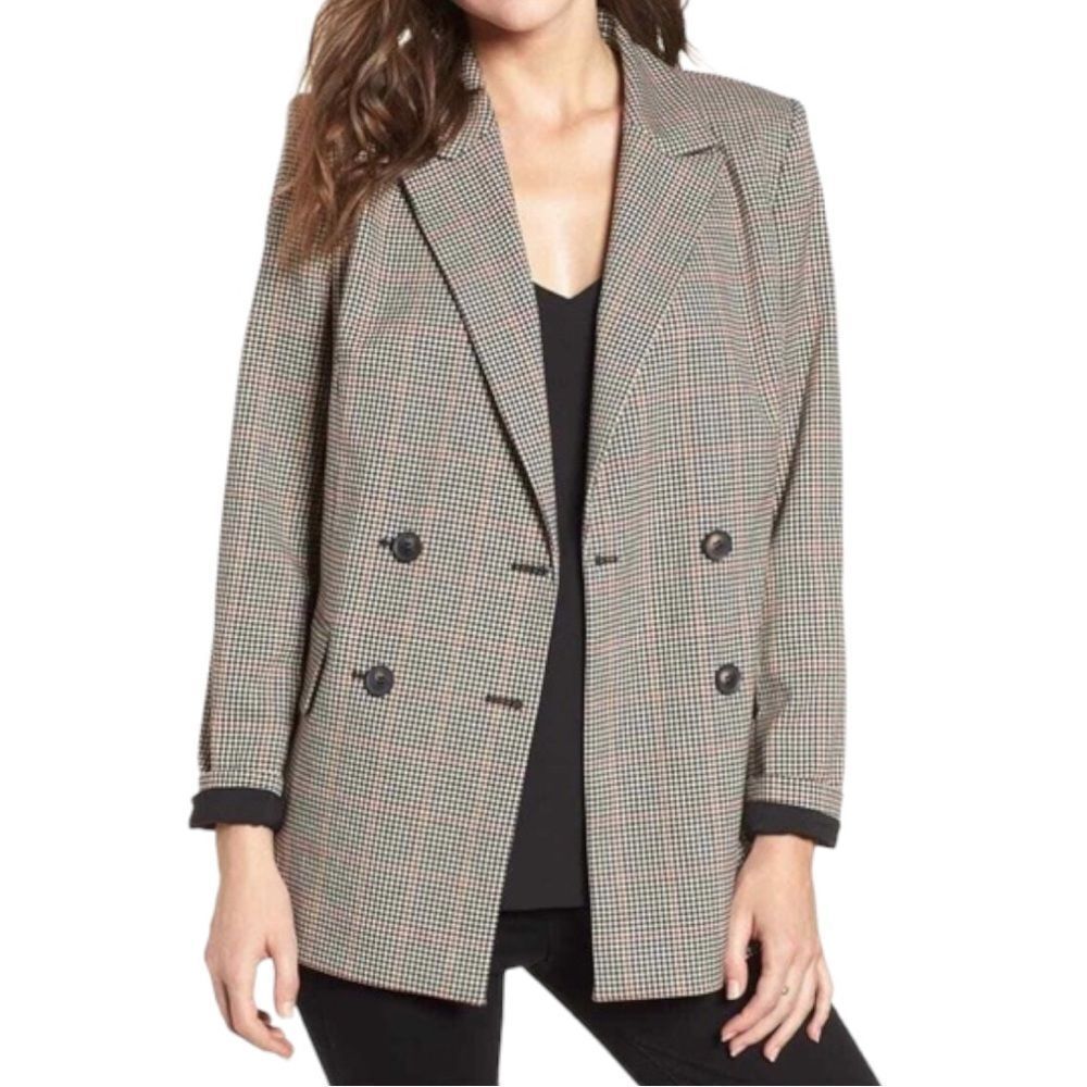 TROUVE Brown Micro Plaid Boyfriend Blazer Size S